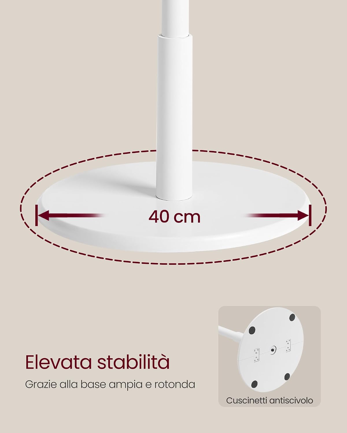 Thumbnail 3 de VASAGLE Attaccapanni da terra RCR07WT in legno di gomma (Bianco Nuvola) — 8 ganci, 3 altezze, base stabile