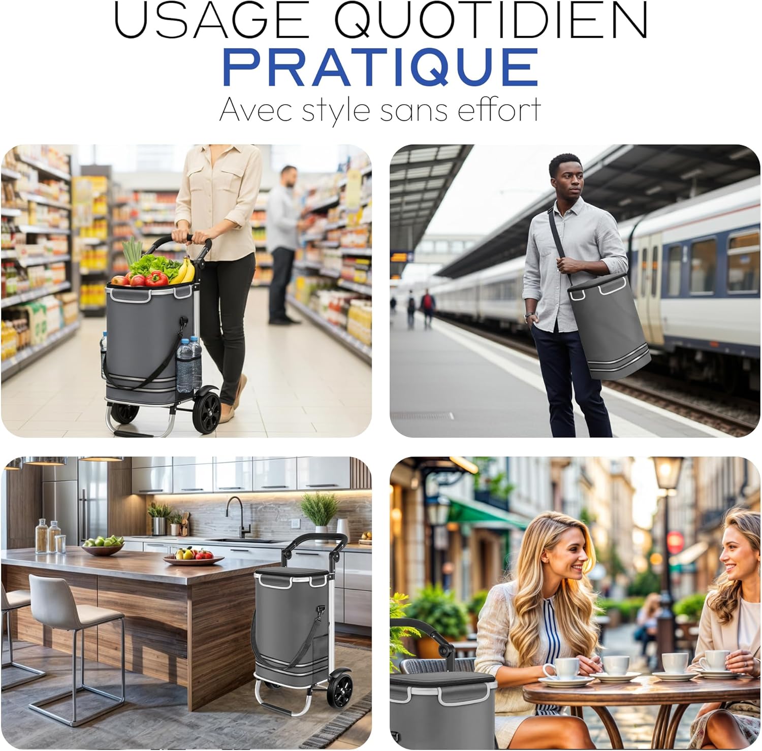 Thumbnail 6 de Dimono Chariot de Courses Trolley Pliable 3 en 1 – 56 L avec compartiment réfrigéré, gris
