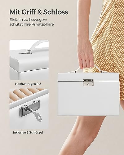 Detalle de SONGMICS Schmuckkästchen, 3 Ebenen, 2 Seitentüren, abschließbar – eleganter Organizer für Schmuck in Wolkenweiß