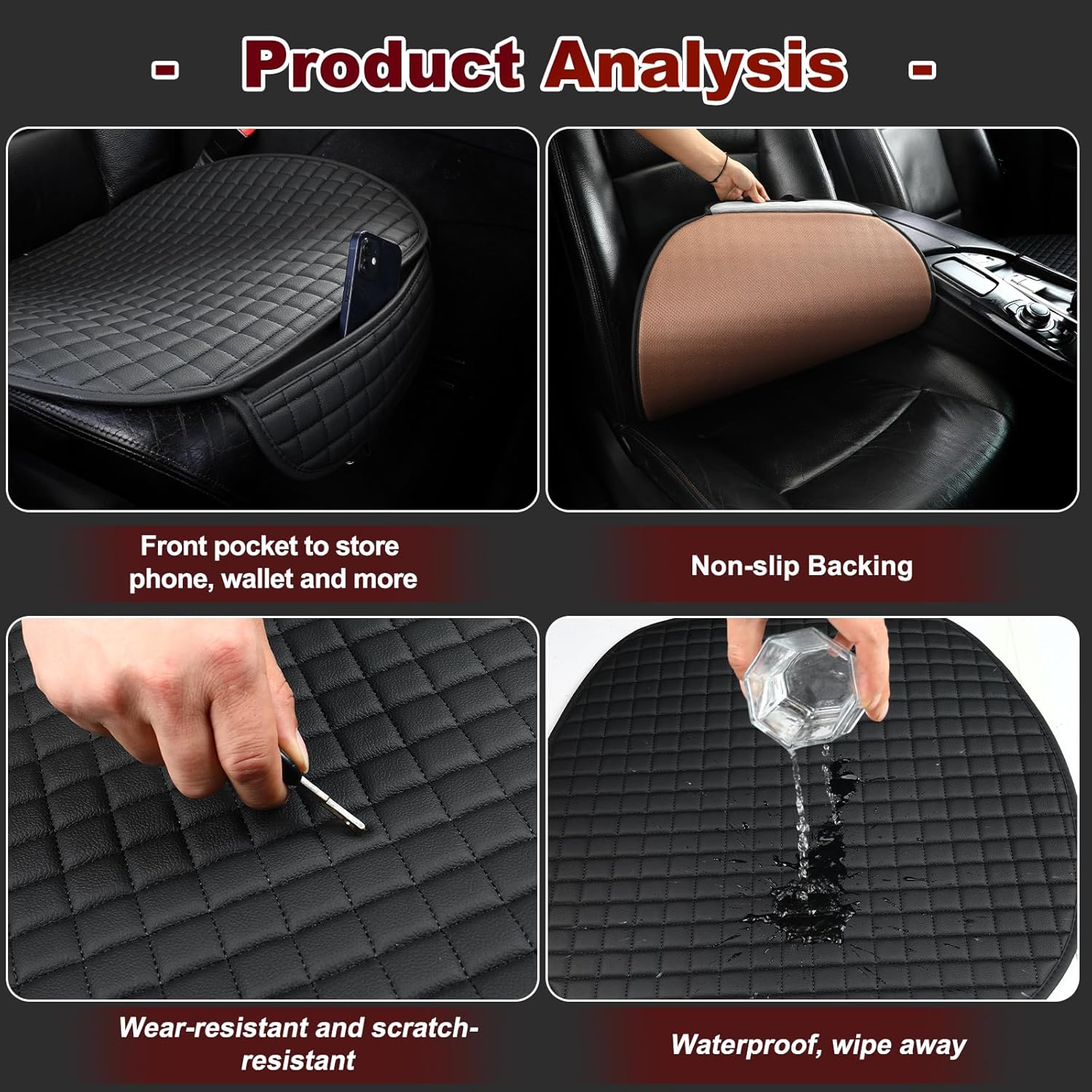 Thumbnail 6 de ZATOOTO Sitzkissen (2 Stück) für Vordersitze – wasserdichtes PU-Mikrofaserleder, Anti-Rutsch Unterlage