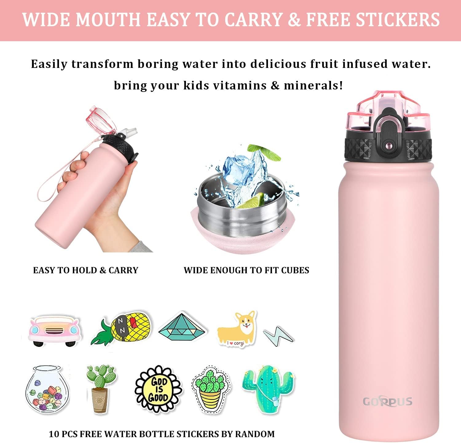 Detalle 2 de GOPPUS 600ml stainless water bottle with straw 💧