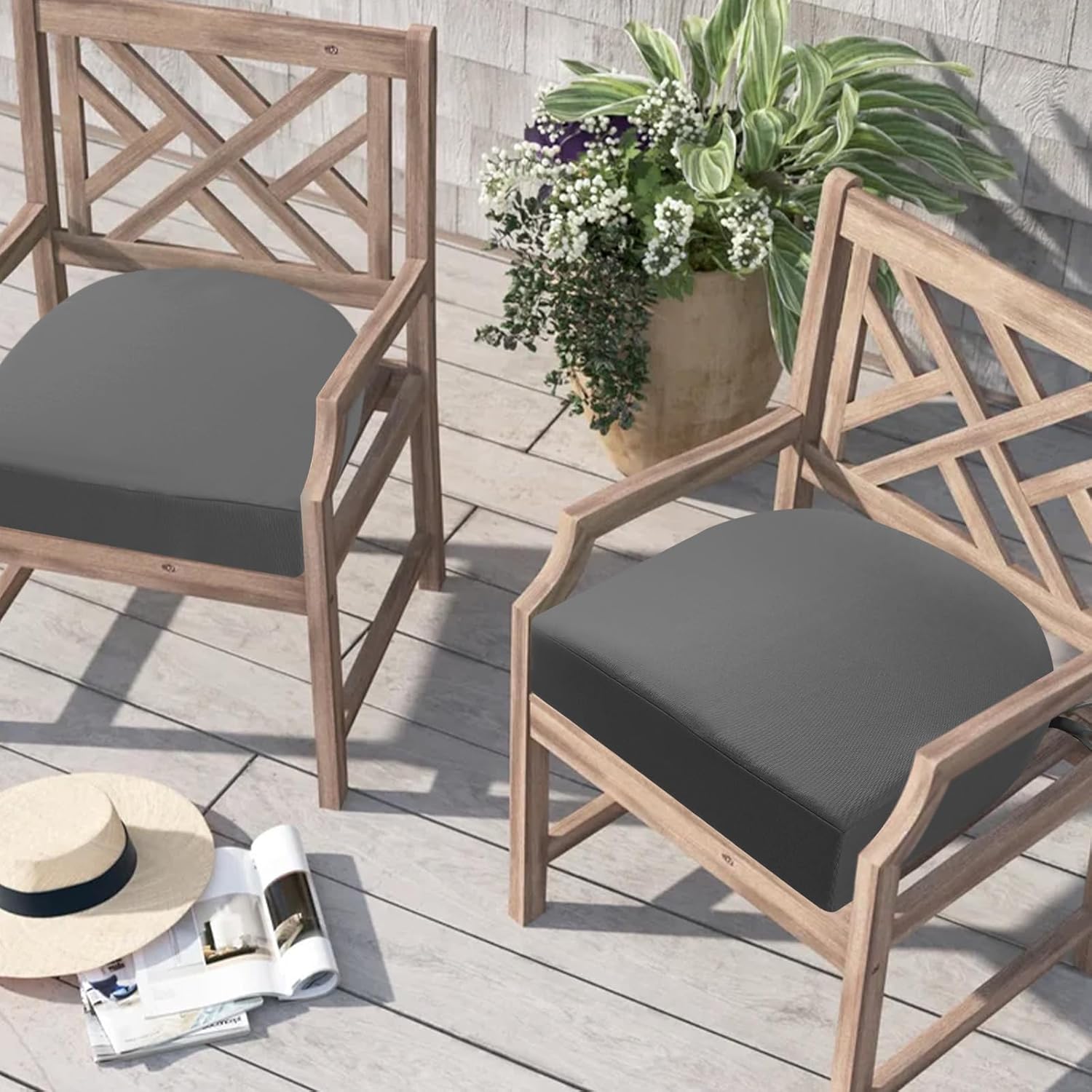 Thumbnail 5 de PRIMEPATIO Outdoor Garden Chair Cushions Set of 2 (7cm thick, waterproof) – Dark Grey, 50 x 50cm