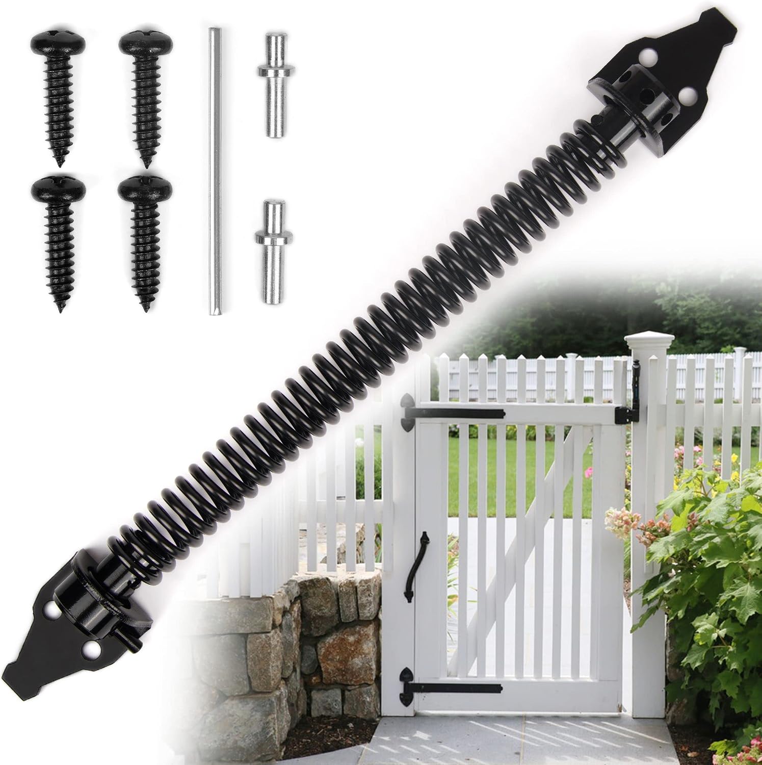 14 Inch Self-Closing Gate Spring Hardware for Wooden Gates – Adjustable, Durable Black Gate Closer