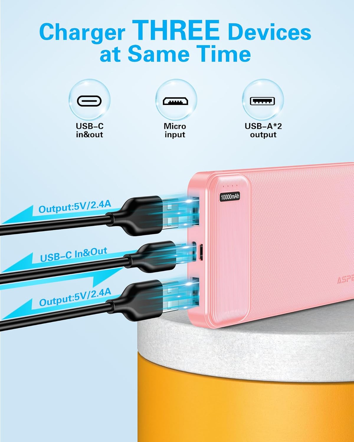 Thumbnail 4 de AsperX 2-Pack 10000mAh Power Bank with USB-C In/Out and Dual USB-A Ports