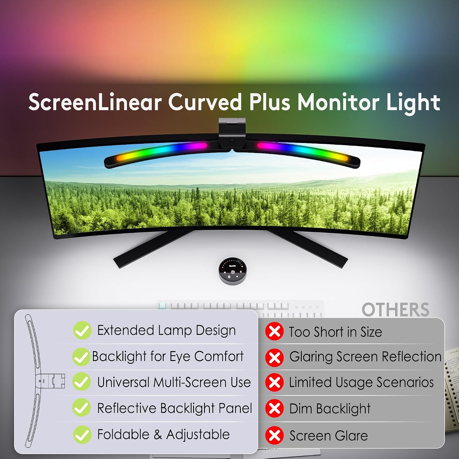 Detalle 2 de Quntis LI-HY-0201-GY 26-inch RGB Curved Monitor Light Bar with Remote