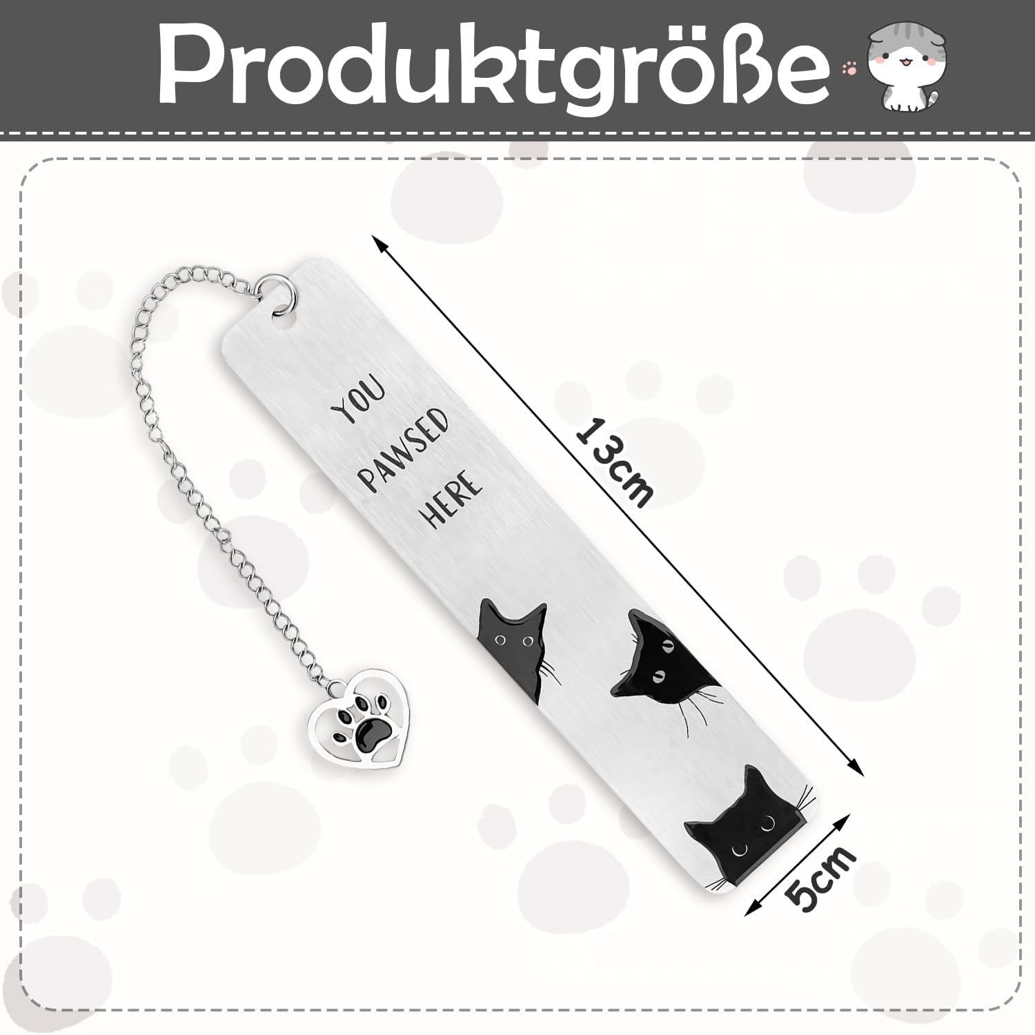 Thumbnail 1 de Lesezeichen Katze aus Edelstahl – süßes Katzenmotiv mit Anhänger, robustes Bookmarks Zubehör