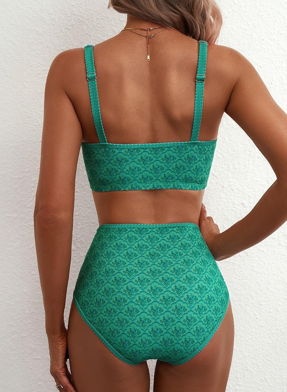 Detalle 2 de Herseas Women’s 2-Piece Floral Print Bikini Set with V-Neck and High-Waisted Bottoms