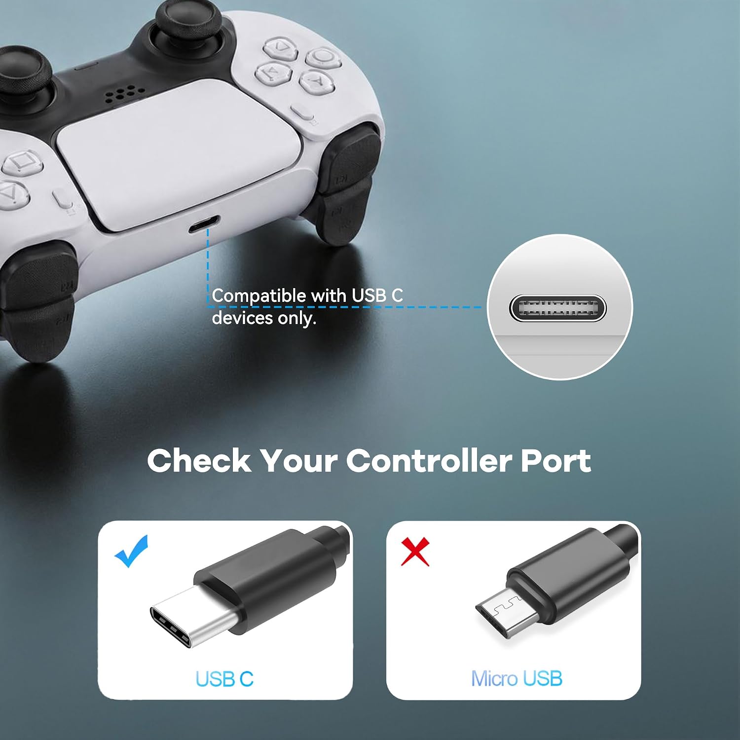 Detalle de Superer 5 ft USB-C Charging Cable for PS5 DualSense and Xbox Series X/S