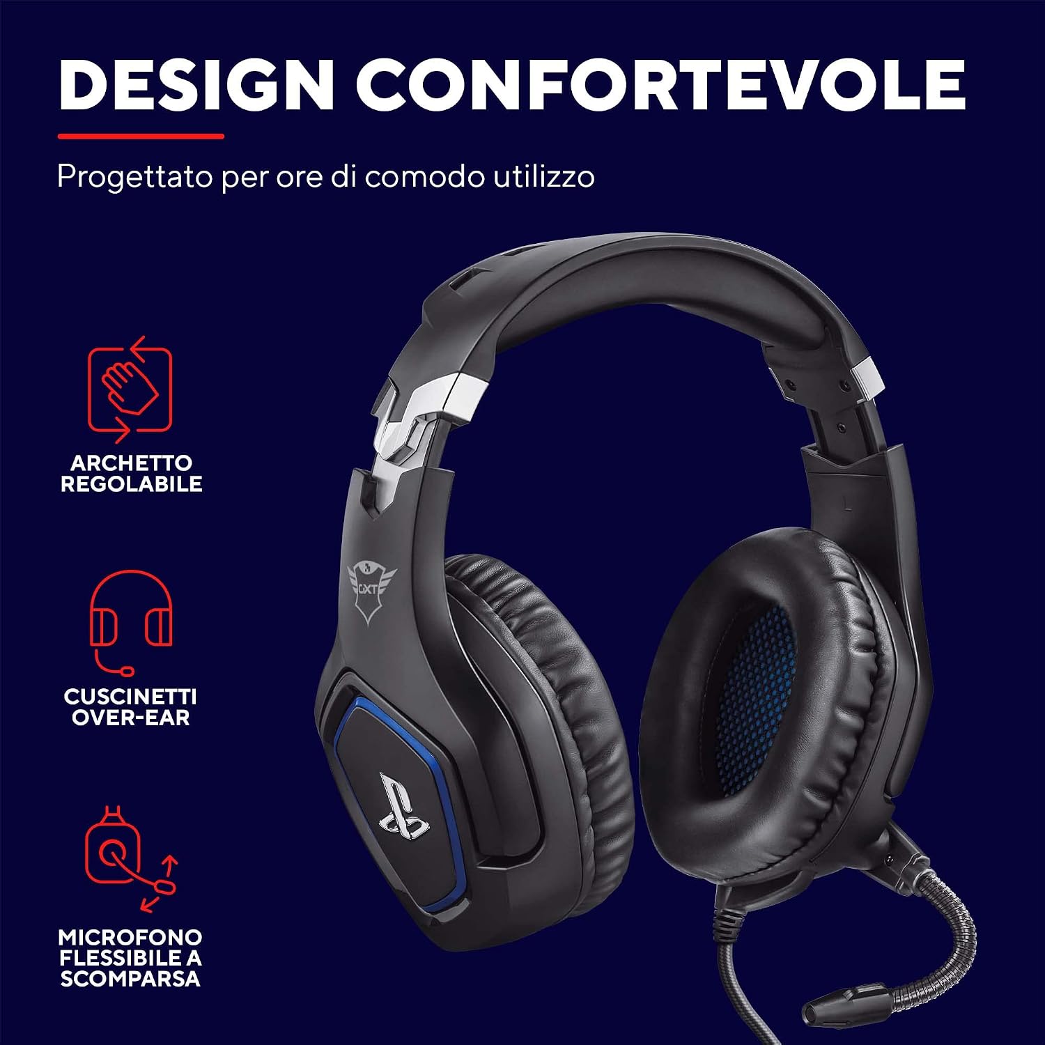 Detalle de GXTrust Forze-B: Cuffie PS4 e PS5 con Licenza Ufficiale PlayStation – Nero