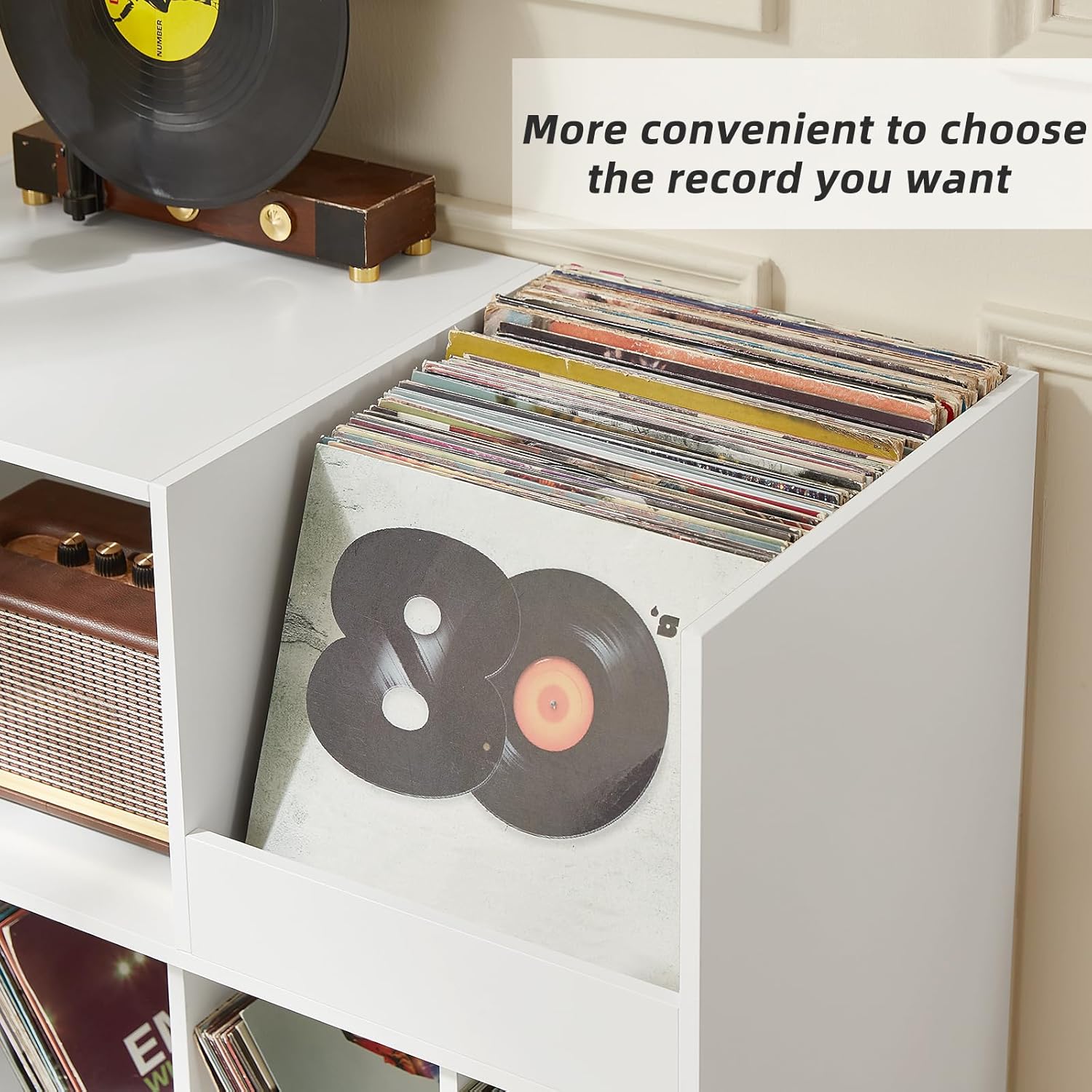 Thumbnail 2 de LELELINKY Large Vinyl Record Stand with 4 Shelves — Retro Wooden Turntable Stand for Up to 300 Albums