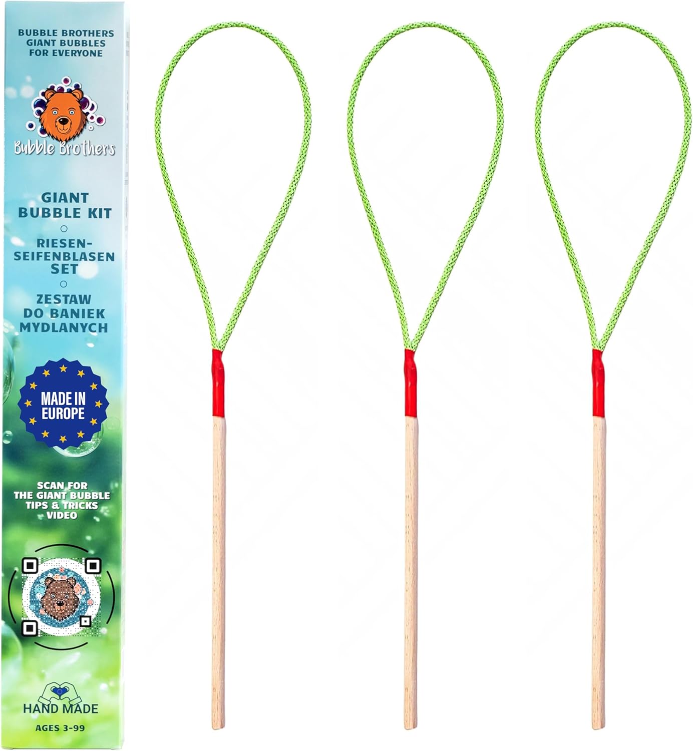 Thumbnail 4 de Bubble Brothers Riesenseifenblasen Set – 3 Holz Seifenblasenstäbe, 50 cm, inklusive 3 Stile