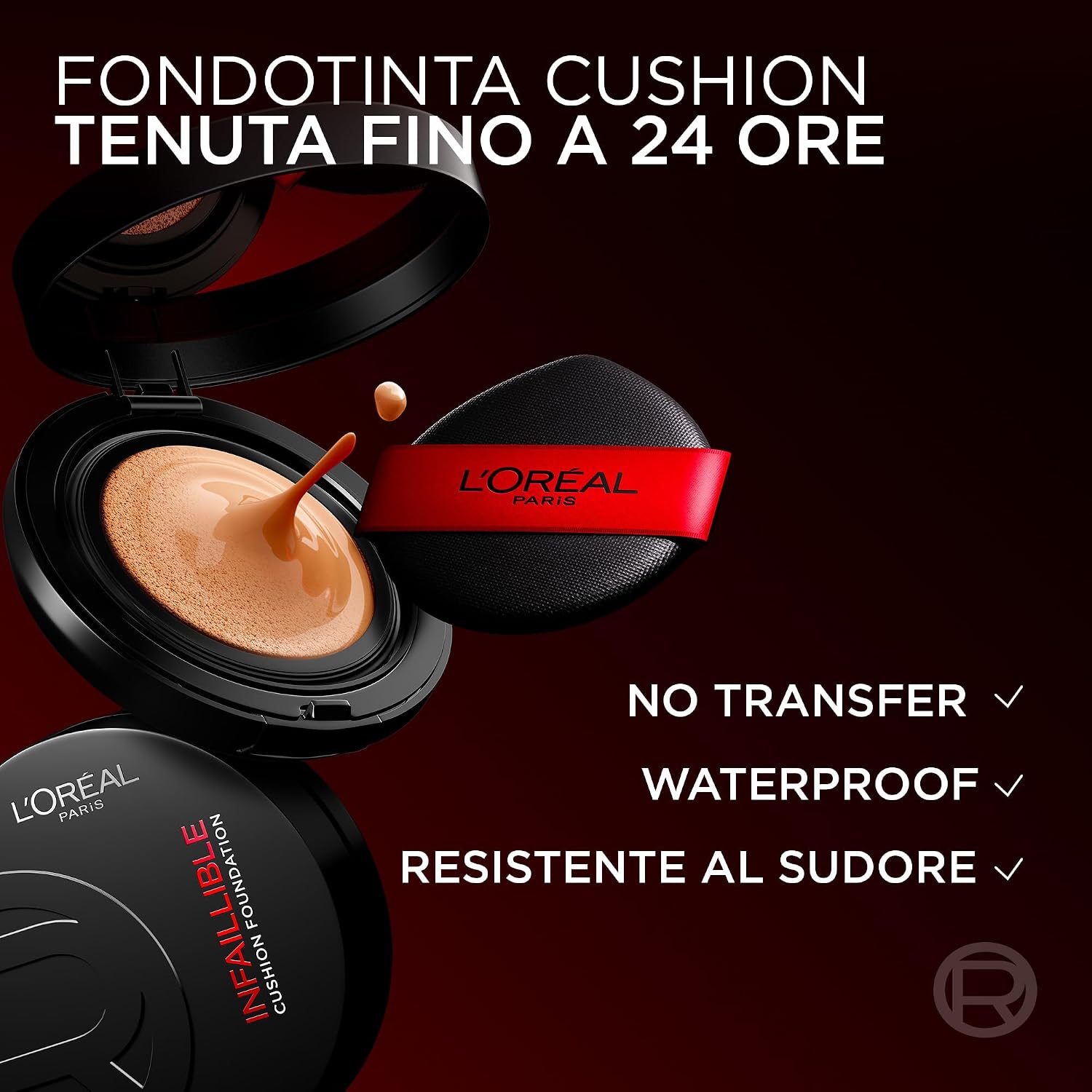 Detalle 2 de L’Oréal Paris Infaillible Air Wear Cushion (tono 100) – fondotinta cushion leggero e traspirante, tenuta fino a 24 ore