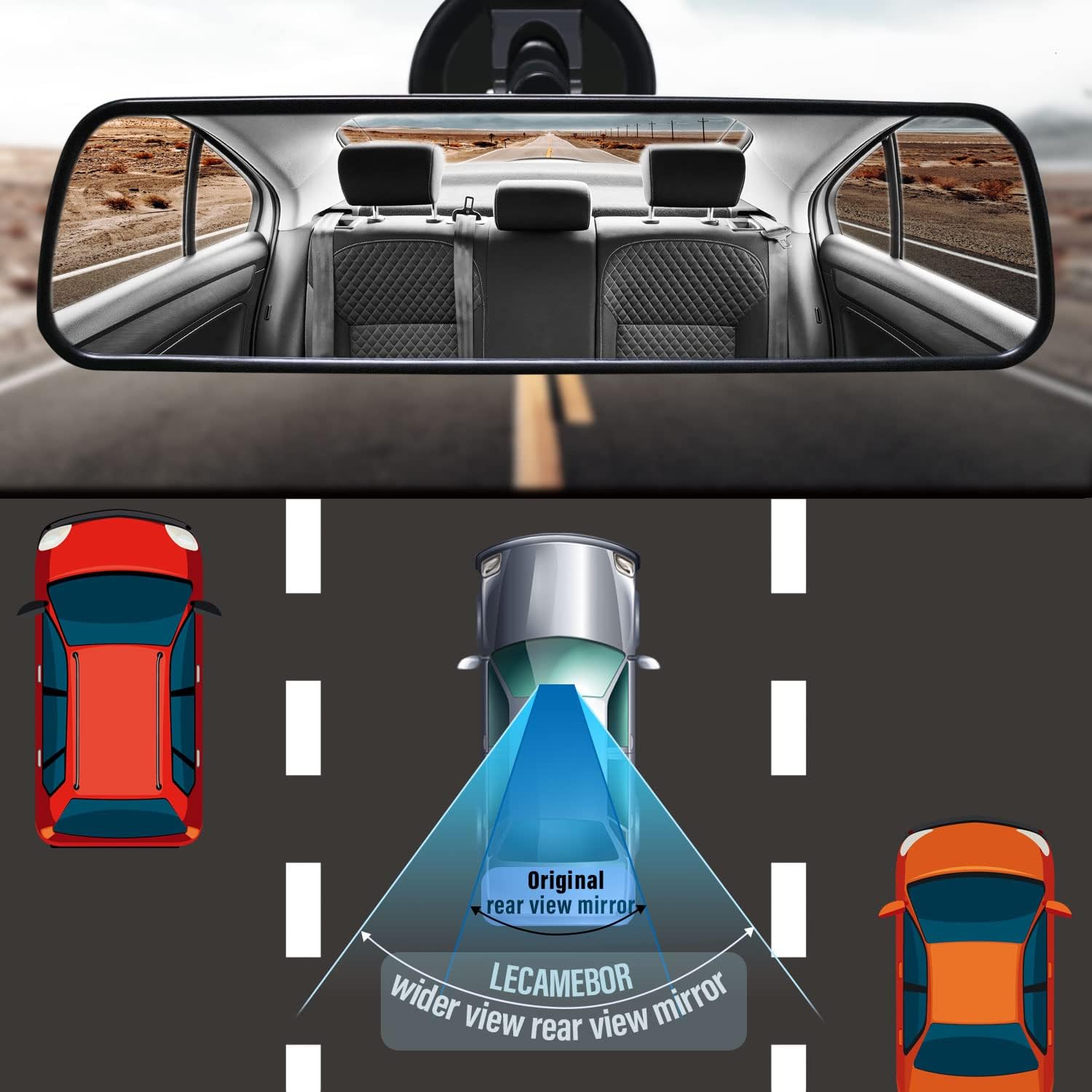 Thumbnail 5 de LECAMEBOR Universal Thickened Anti-glare HD Rear View Mirror