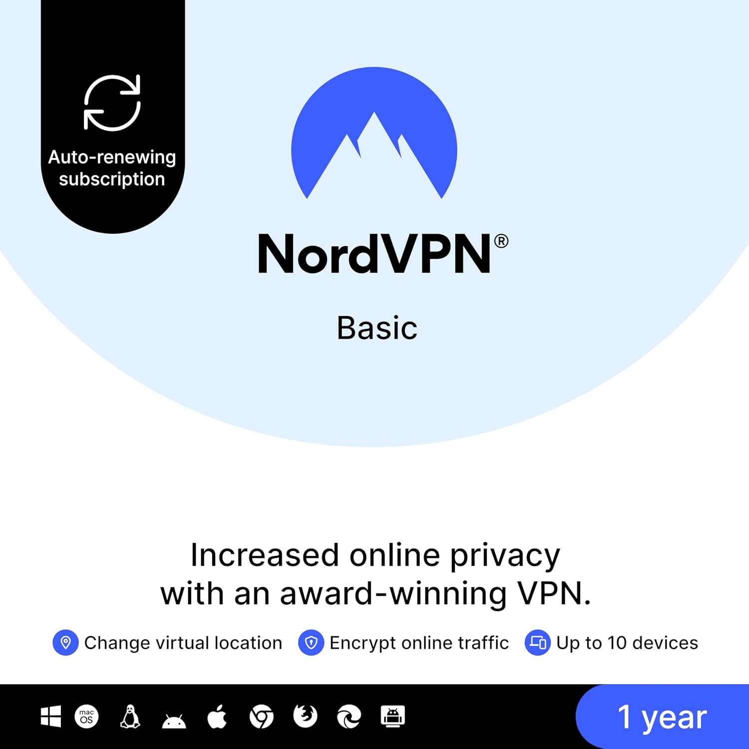 Detalle de NordVPN Basic, 10 Devices, 1-Year – Premium VPN Software (Amazon Subscription)