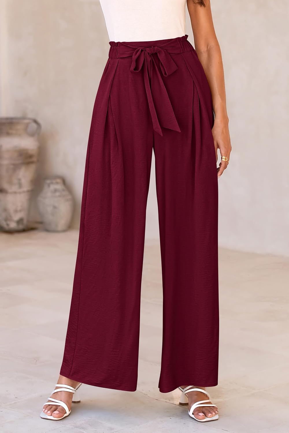 Thumbnail 6 de PRETTYGARDEN Women's Palazzo Work Pants, Wide Leg, Elastic Waist, Tie Front