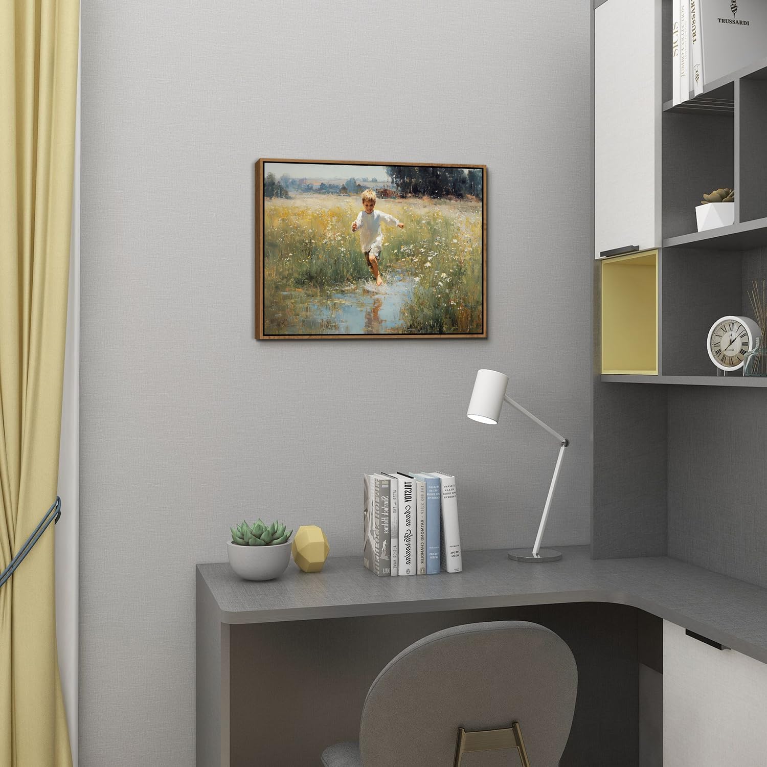 Thumbnail 1 de Vintage Framed Wall Art: Running Boy in a Meadow (12x16)