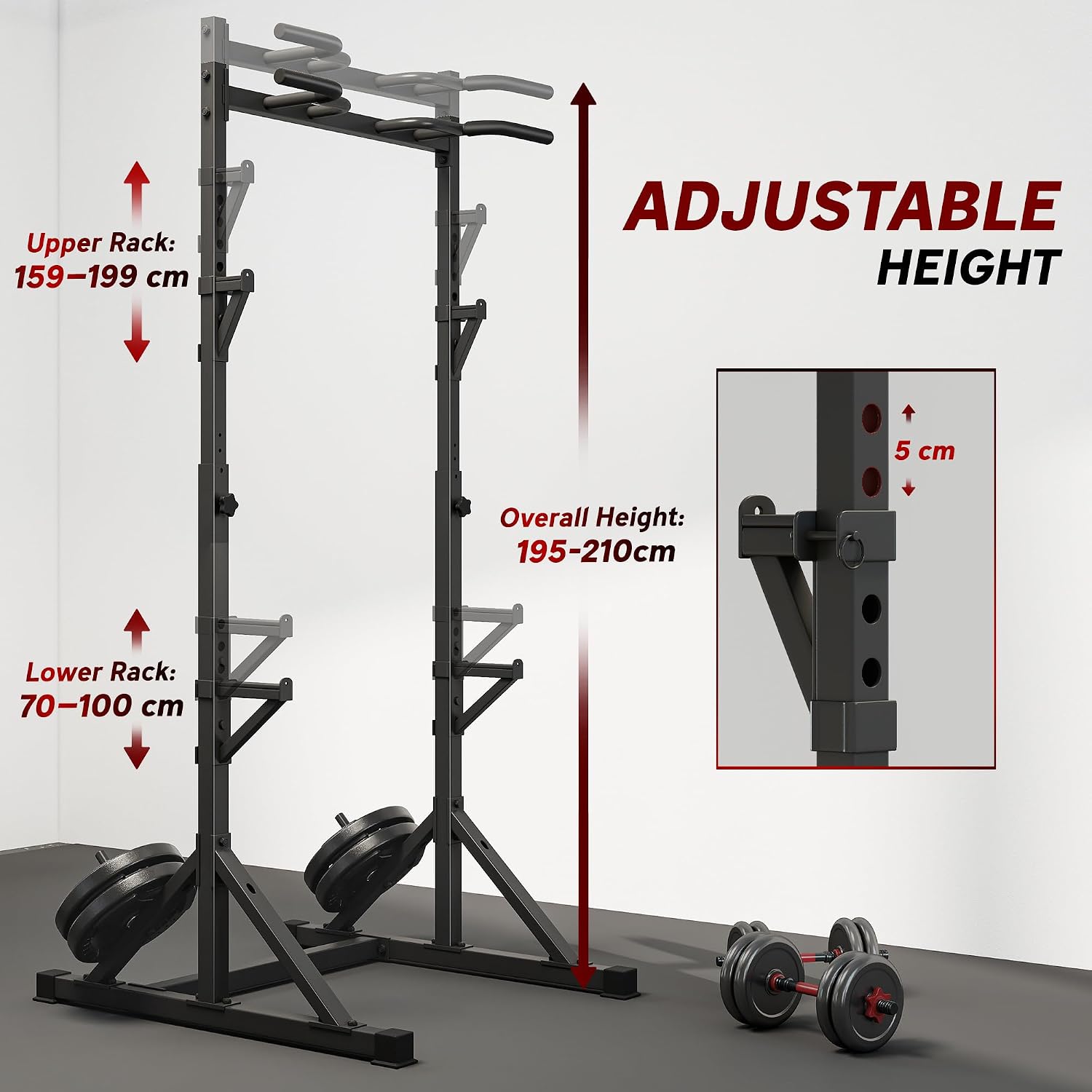 Detalle de Soozier A91-415V01BK Adjustable Squat Rack with Pull-Up Bar, 440 lb Capacity