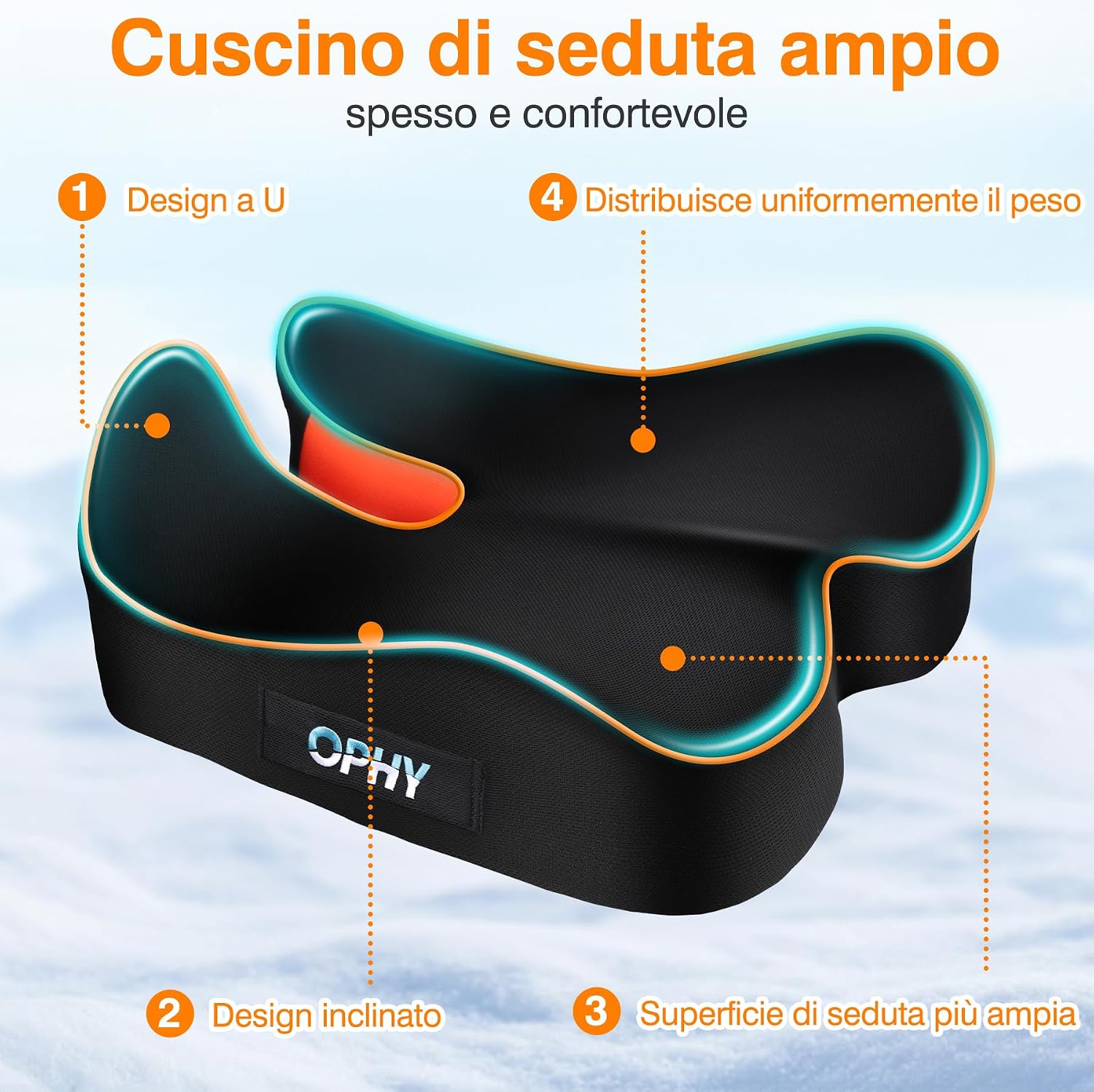 Detalle de Ophy Cuscino Sedia Ufficio: Memory Foam per comfortevole seduta su scrivania, auto e viaggio
