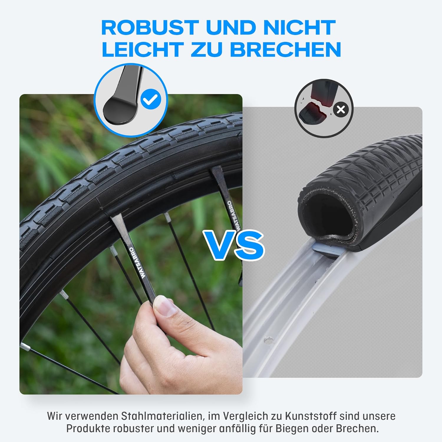 Thumbnail 3 de WATSABRO Fahrrad-Reifenheber-Set, 3 Stück – Metall, robuster Dreierpack für Reifenwechsel, schwarz