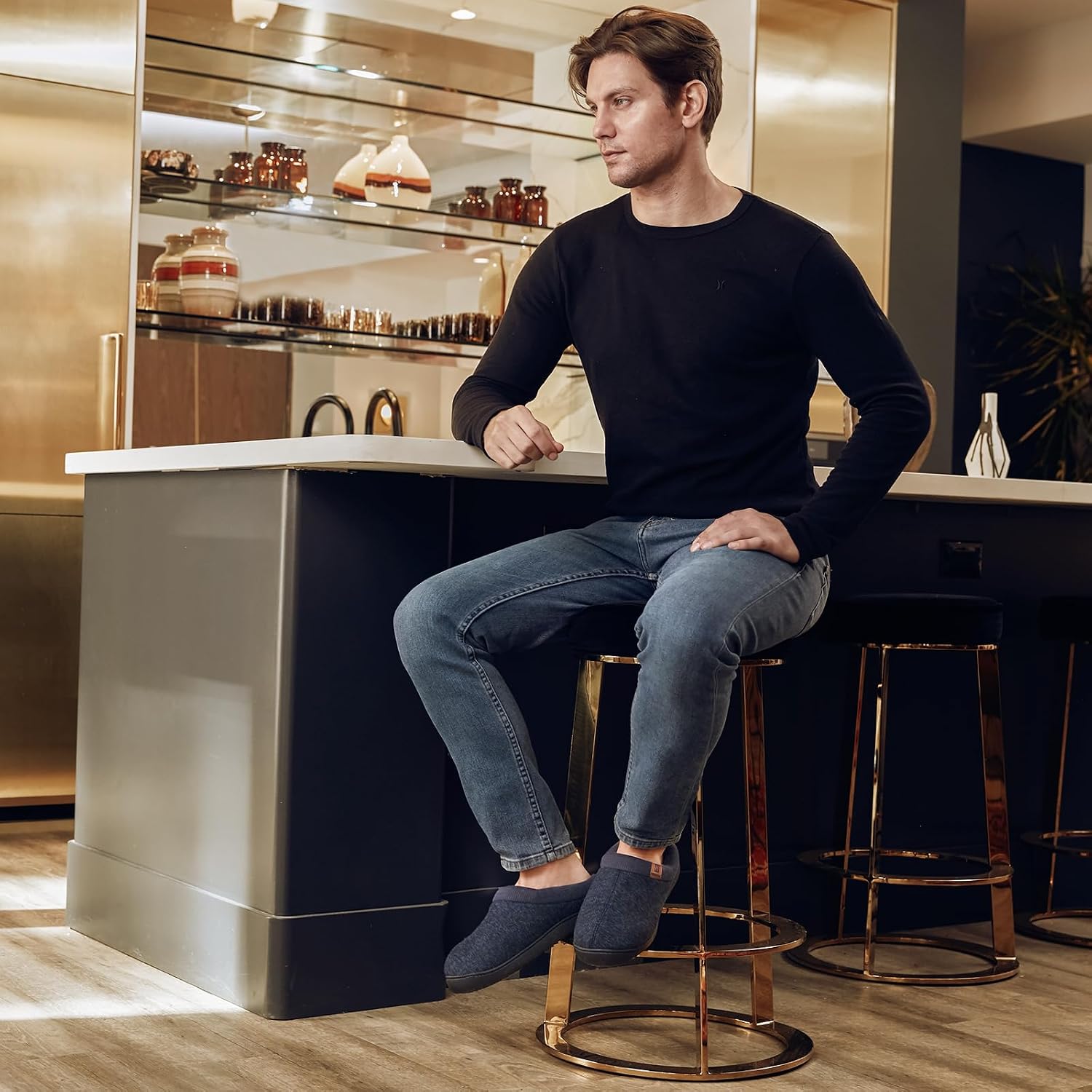 Detalle 2 de MERRIMAC Herren Slip-on Hausschuhe mit Memory-Schaum und rutschfester TPR-Sohle