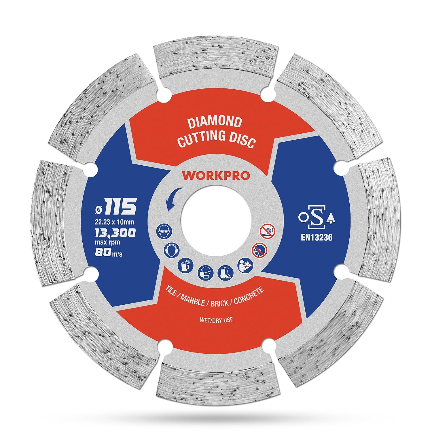 Detalle de WORKPRO 115 mm Diamond Cutting Disc (4.5") Segmented Blade for Angle Grinders – Concrete, Stone & Tile (1-Pack) – OSA Safety Certified