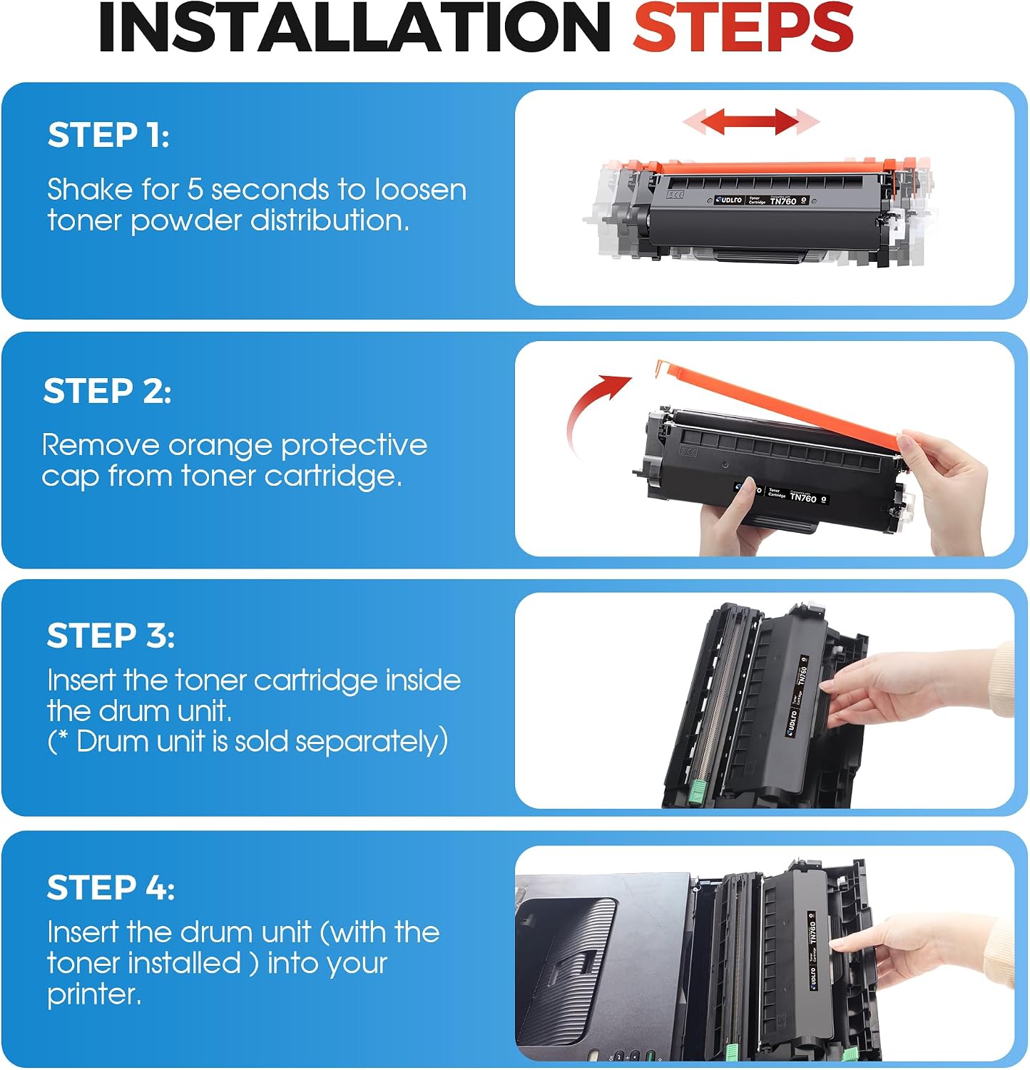 Detalle 2 de SUDLTO TN760 Toner Cartridges, 4 Black, TN-730/TN-760 Compatible