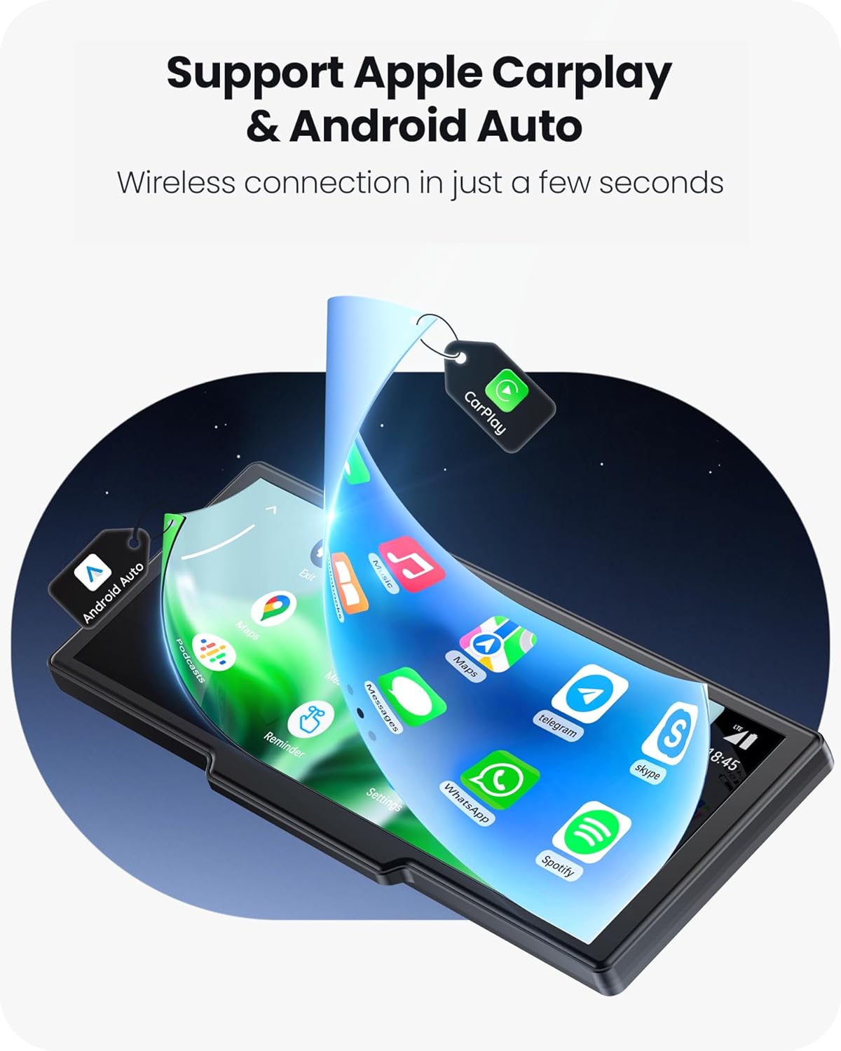 Thumbnail 3 de Avaett 9.26" Portable CarPlay Screen with 4K Dash Cam, HD Backup Camera and OTA Updates (UK)