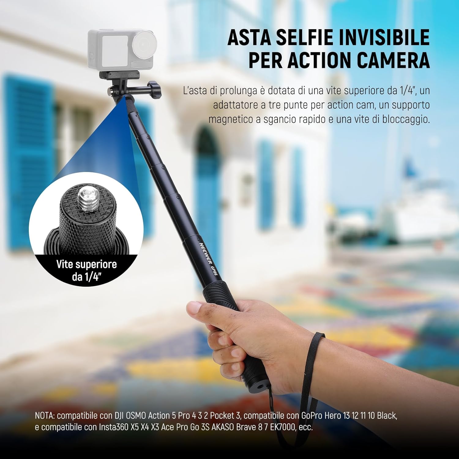 Thumbnail 1 de NEEWER GP-86 Kit asta di prolunga telescopica per action cam con selfie stick invisibile e attacco rapido magnetico