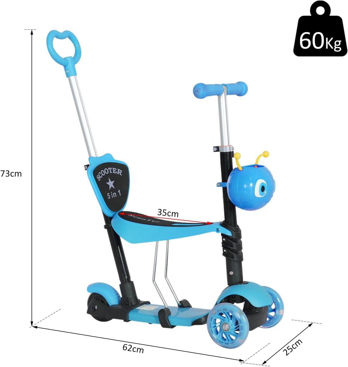 Thumbnail 6 de HOMCOM 371-008BU 5-in-1-kinderstep met zitje en afneembare duwstang