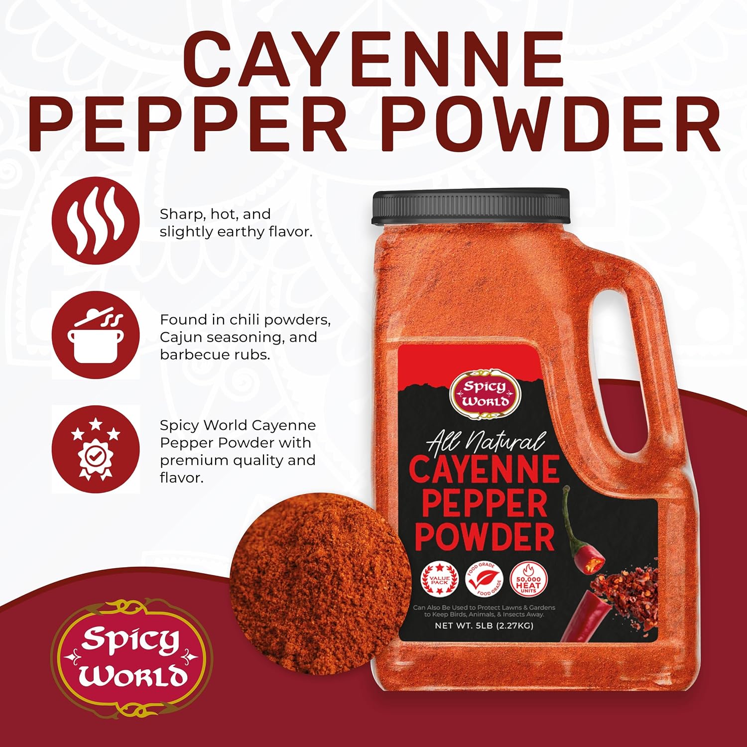 Detalle de Spicy World Cayenne Pepper Powder, 5 lb, 50,000 SHU, Finely Ground