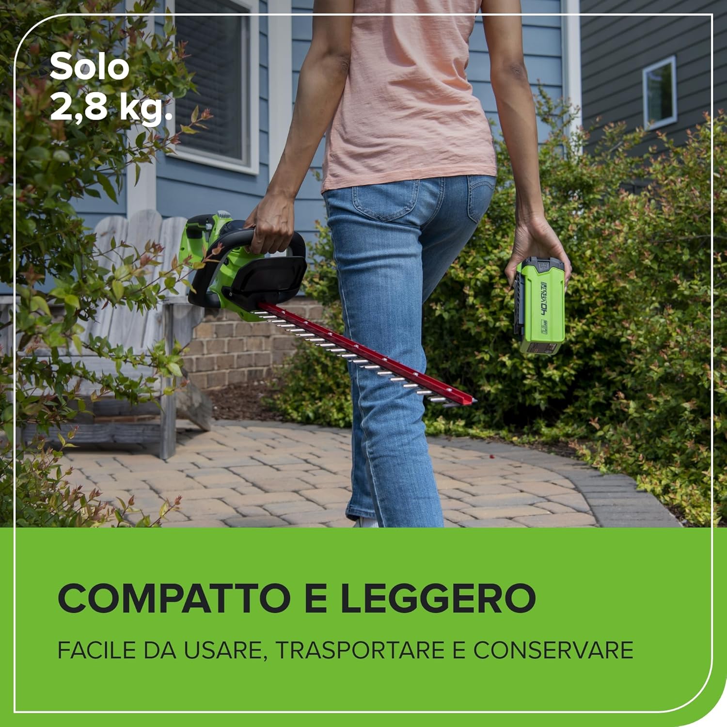 Detalle de Greenworks G40HT61K2 Tagliasiepi a batteria con lama doppia da 61 cm, taglio fino a 27 mm