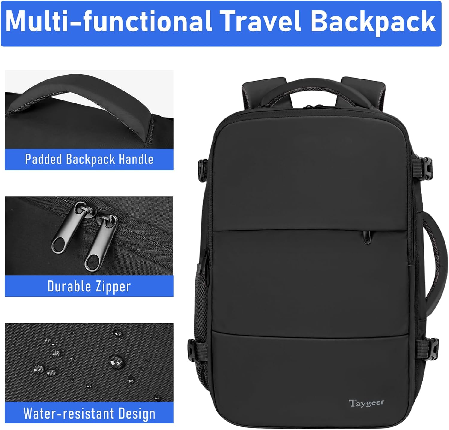 Detalle de Taygeer Ryanair Cabin Bags 40x30x20 Underseat Travel Backpack – Practical Multi‑Compartment Carry-On