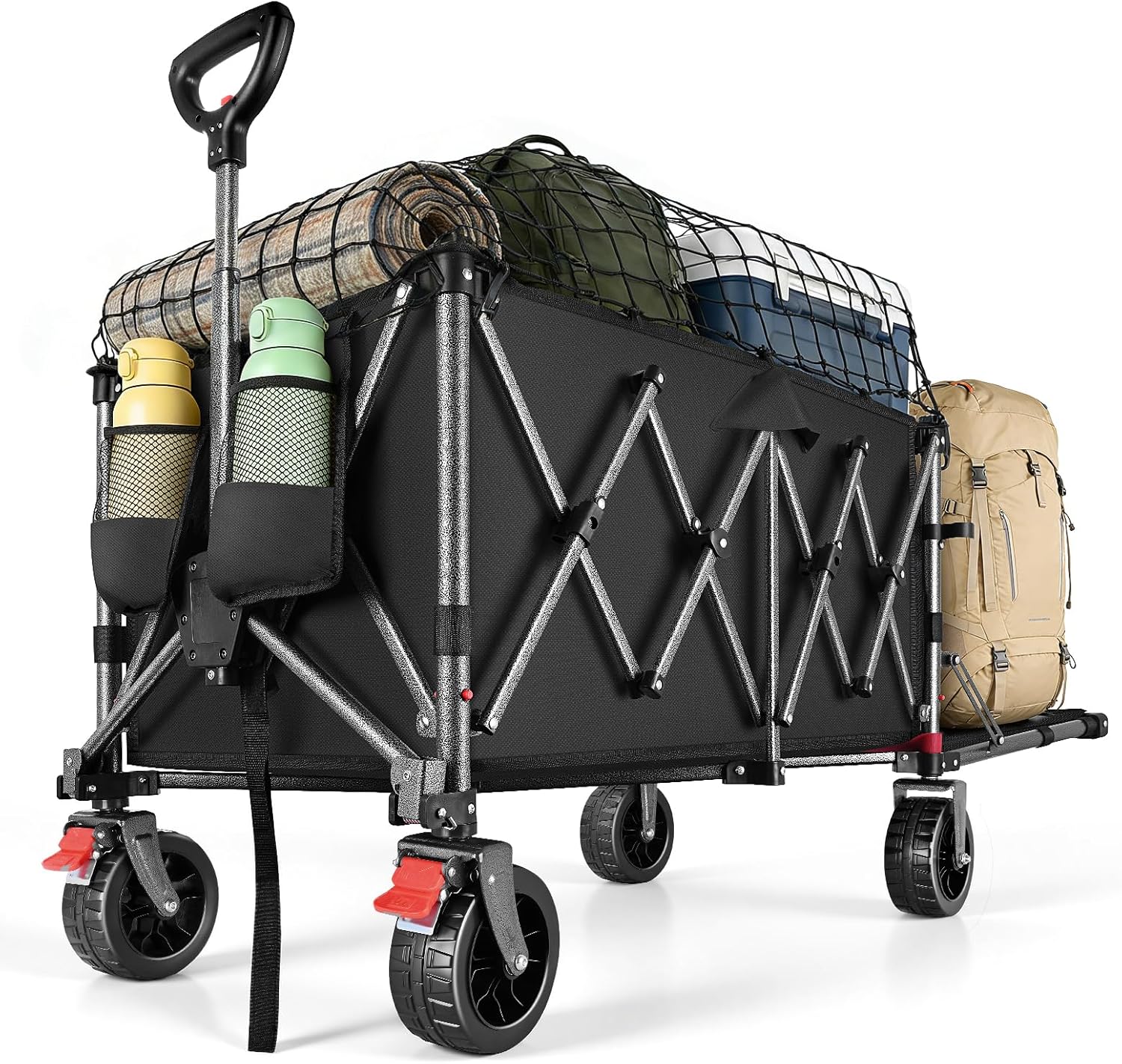 YEAUPE PRO Carrello pieghevole con ruote grandi e doppi freni, capacità 150–240 L, pannello posteriore apribile