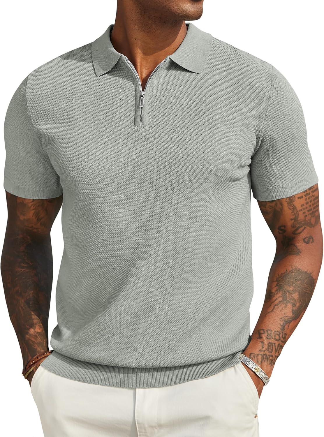 Thumbnail 5 de Polo zippé COOFANDY à manches courtes pour homme – tricot frais, idéal été et golf