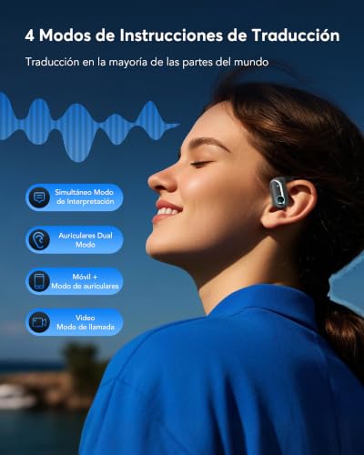 Detalle de MOZC Auriculares inalámbricos Bluetooth con traducción en tiempo real: 198 idiomas, 60 h de batería y Bluetooth 6.1