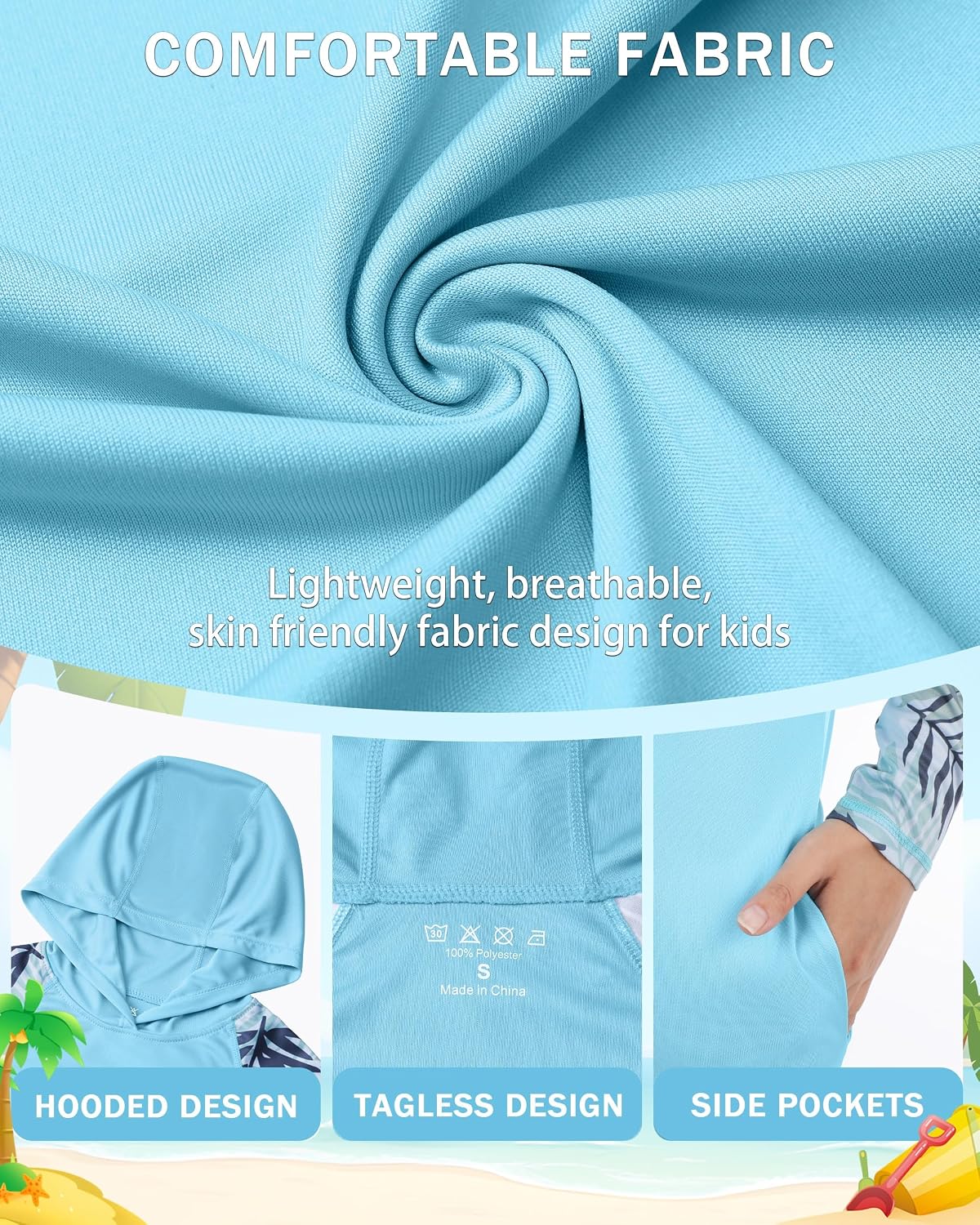 Thumbnail 4 de DRONIRING Kids Rash Guard Swim Hoodie, 2T–16Y