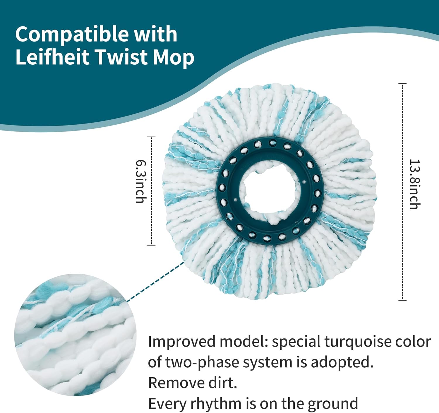 Detalle 2 de Set 6 testine ricambio Leifheit CLEAN Twist Disc Mop Ergo in microfibra