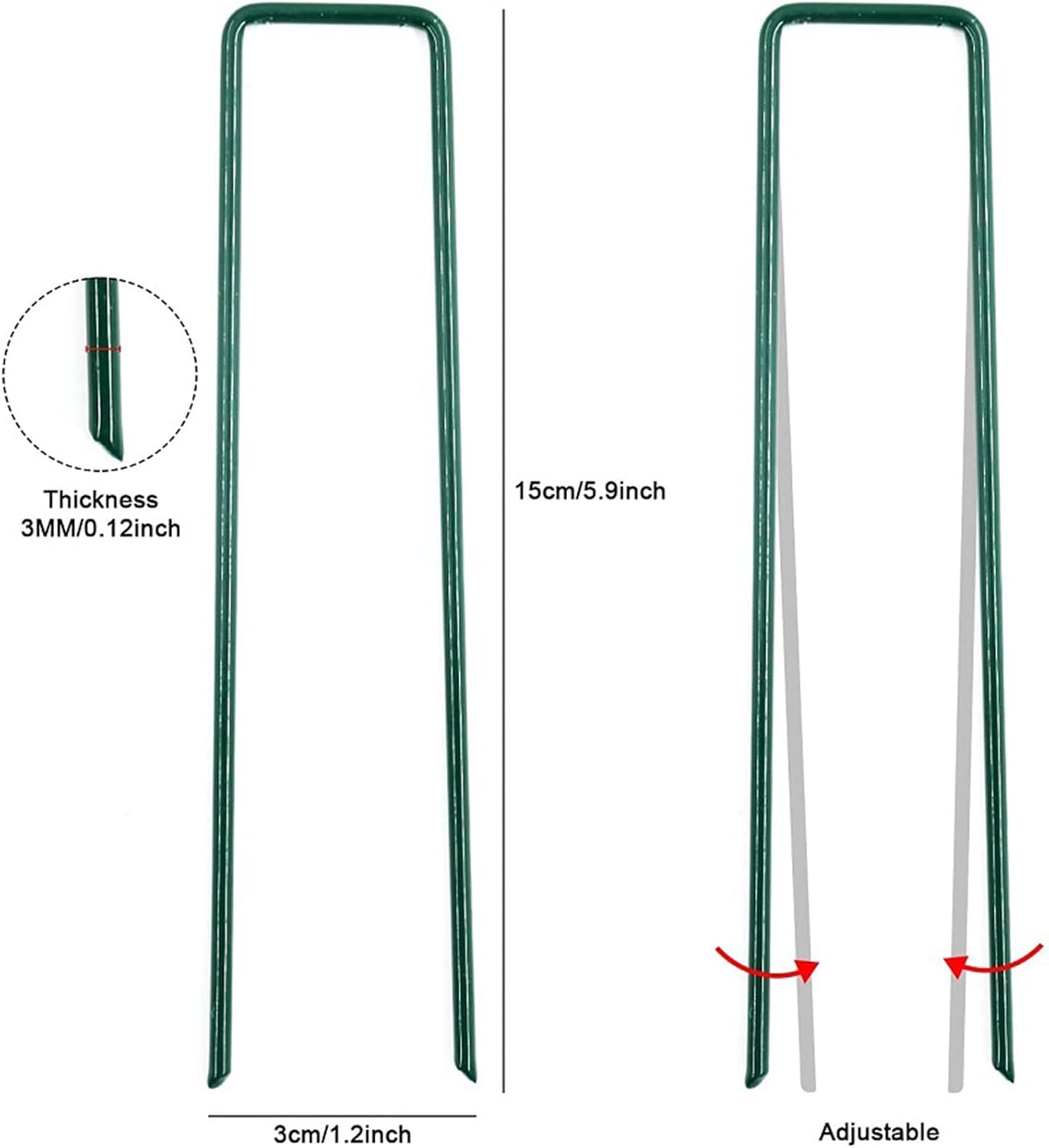 Detalle 2 de YUNSTK 50 pcs U-shaped metal ground pegs for artificial grass and garden netting (green paint)