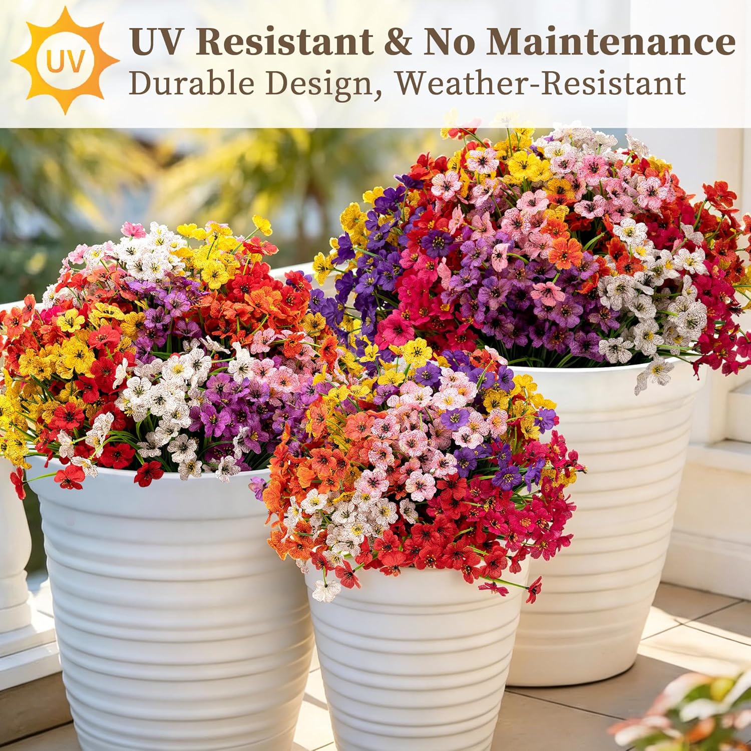 Thumbnail 4 de 24 Bundles Artificial Flowers for Outdoors/Indoors in 8 Colors – Handcrafted, UV-Resistant, Low Maintenance
