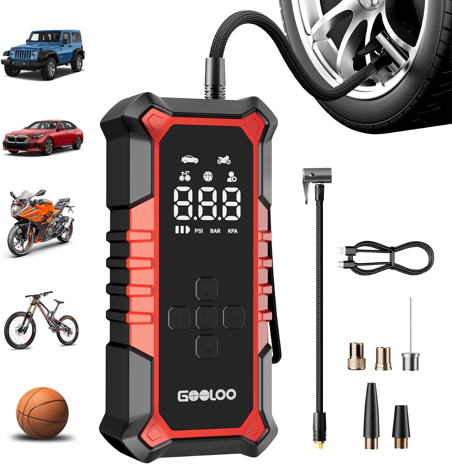 Detalle de GOOLOO A6 Gear Portable Tire Inflator 160 PSI