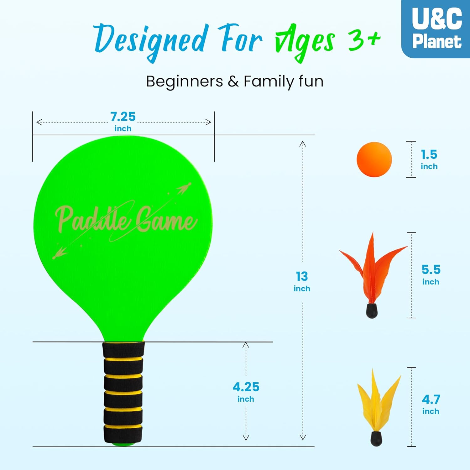 Detalle de U&C Planet Beachball Set: Wooden Paddle Ball Game for Family Fun