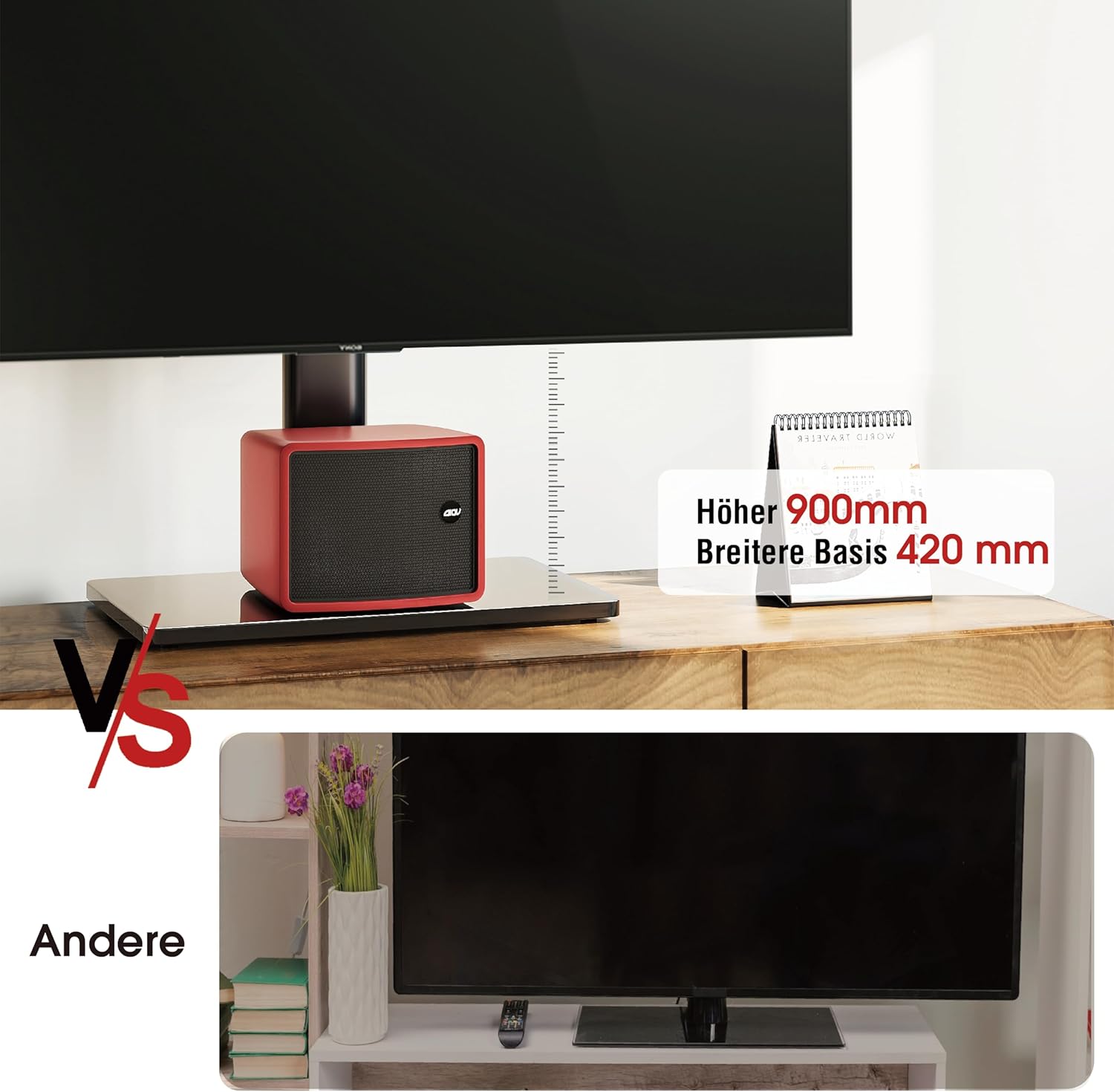 Detalle de AOKCOS TV Standfuss: Höheneinstellung 900 mm, neigbar & schwenkbar für 32–75 Zoll Fernseher