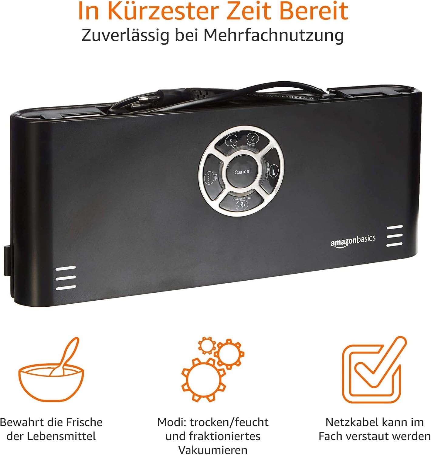 Detalle de Amazon Basics Vakuumierer 30 cm Naht + 10 Vakuumierbeutel – zuverlässig fürs Sous-Vide und Aufbewahrung