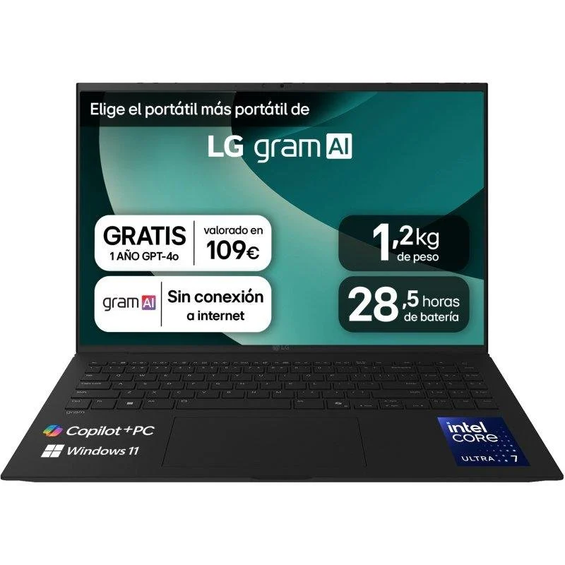 Detalle de LG Gram 16Z90TL-G.AU88BN: portátil ultraligero de 16 pulgadas con rendimiento potente y gran autonomía