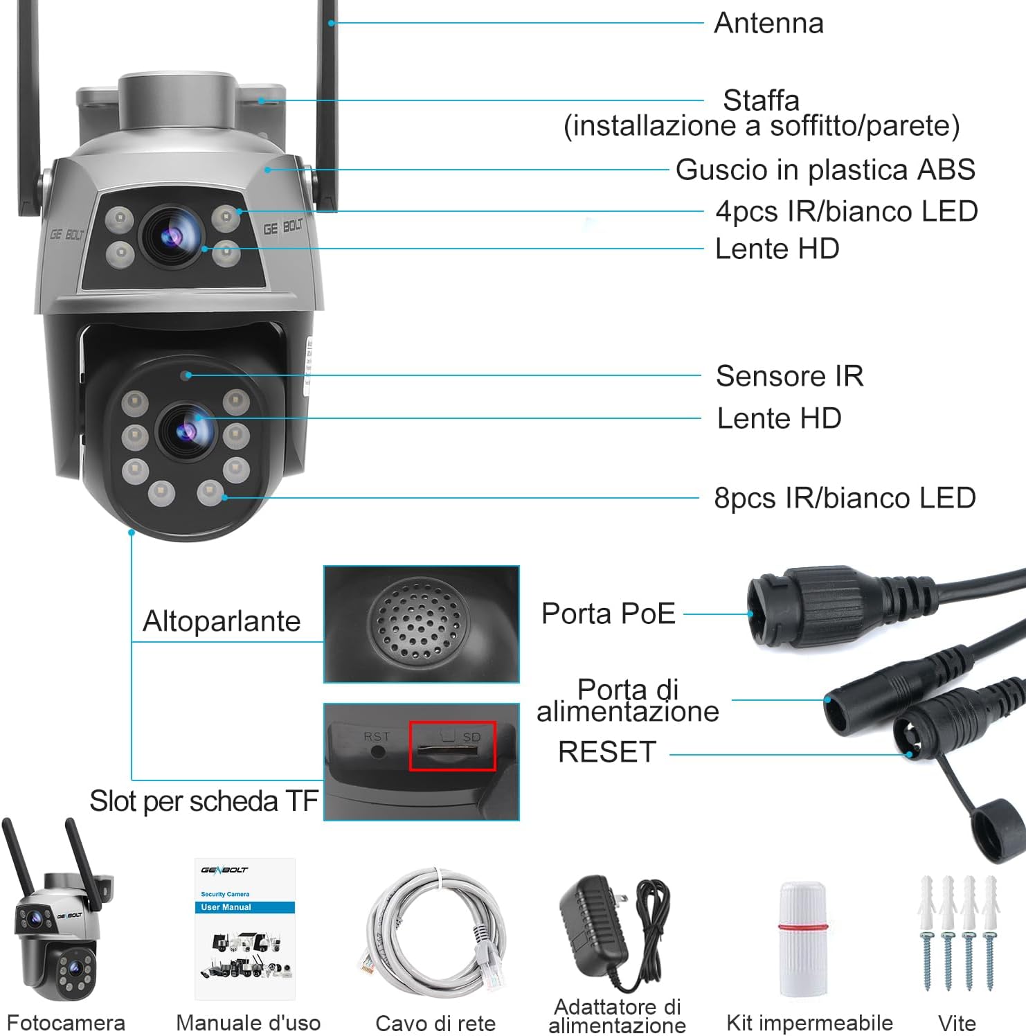 Thumbnail 6 de GENBOLT Telecamera WiFi Esterno con PoE: doppio obiettivo, 360° e tracciamento automatico