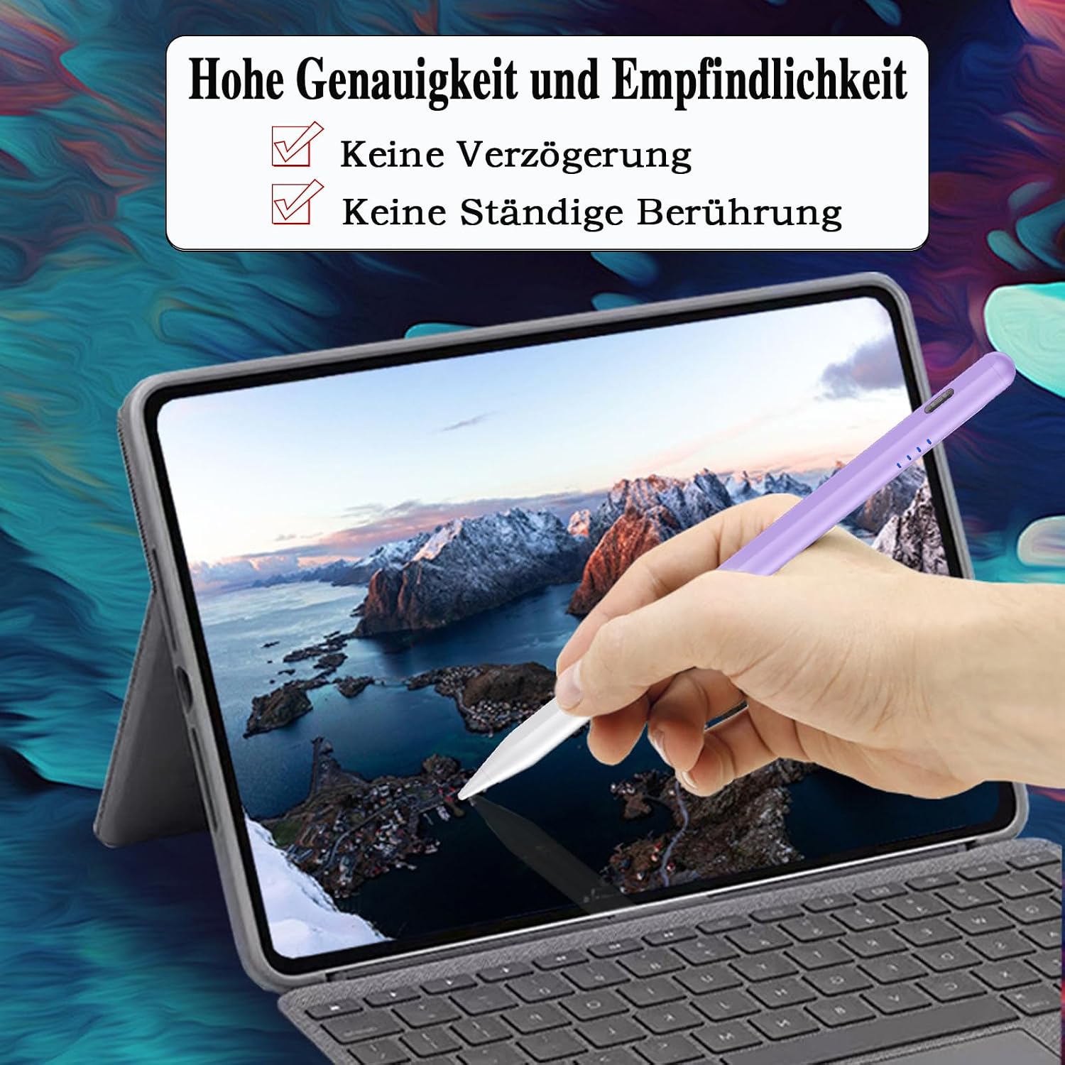 Detalle de Luntak Tablet Stift für Android (Type‑C) mit 4 Ersatzminen – lila Verlauf