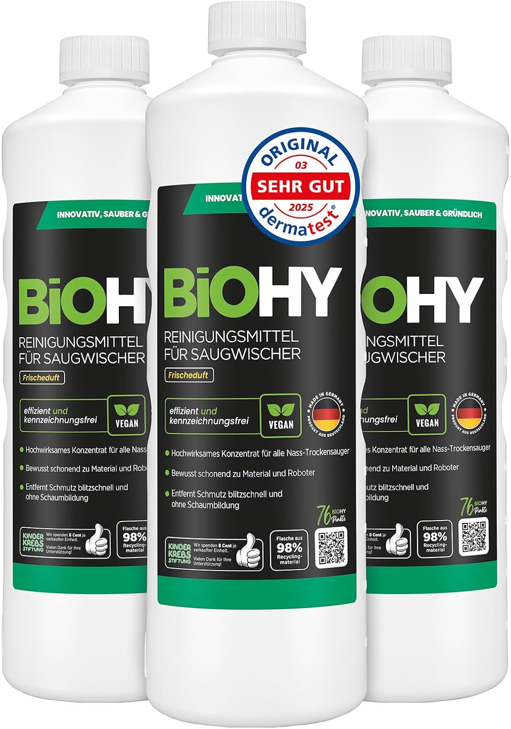 Detalle de BIOHY vloerreiniger voor nat-droogmachines, concentraat 1:200, 3 x 1 l