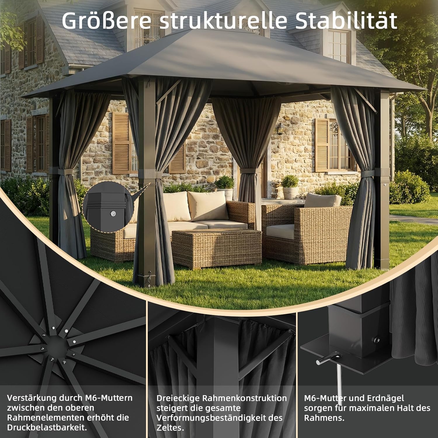 Detalle de TRIUMPHKEY Pavillon 3x3: Wetterfest, stabil und einfach zu montieren