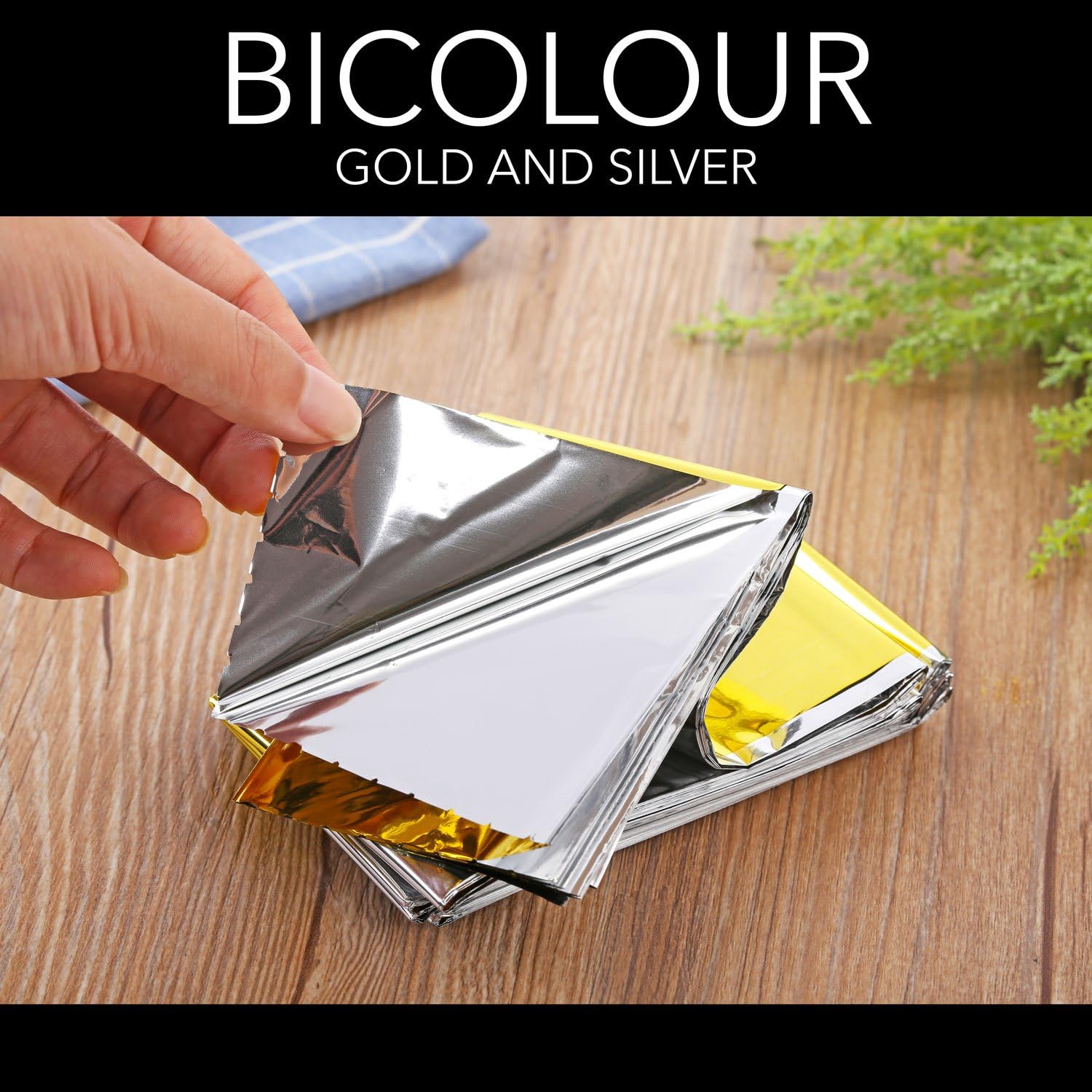 Detalle 2 de Takit Couverture de Survie 5x – Extra Large 210 x 160 cm, Mylar Or Gris, Réutilisable et Imperméable