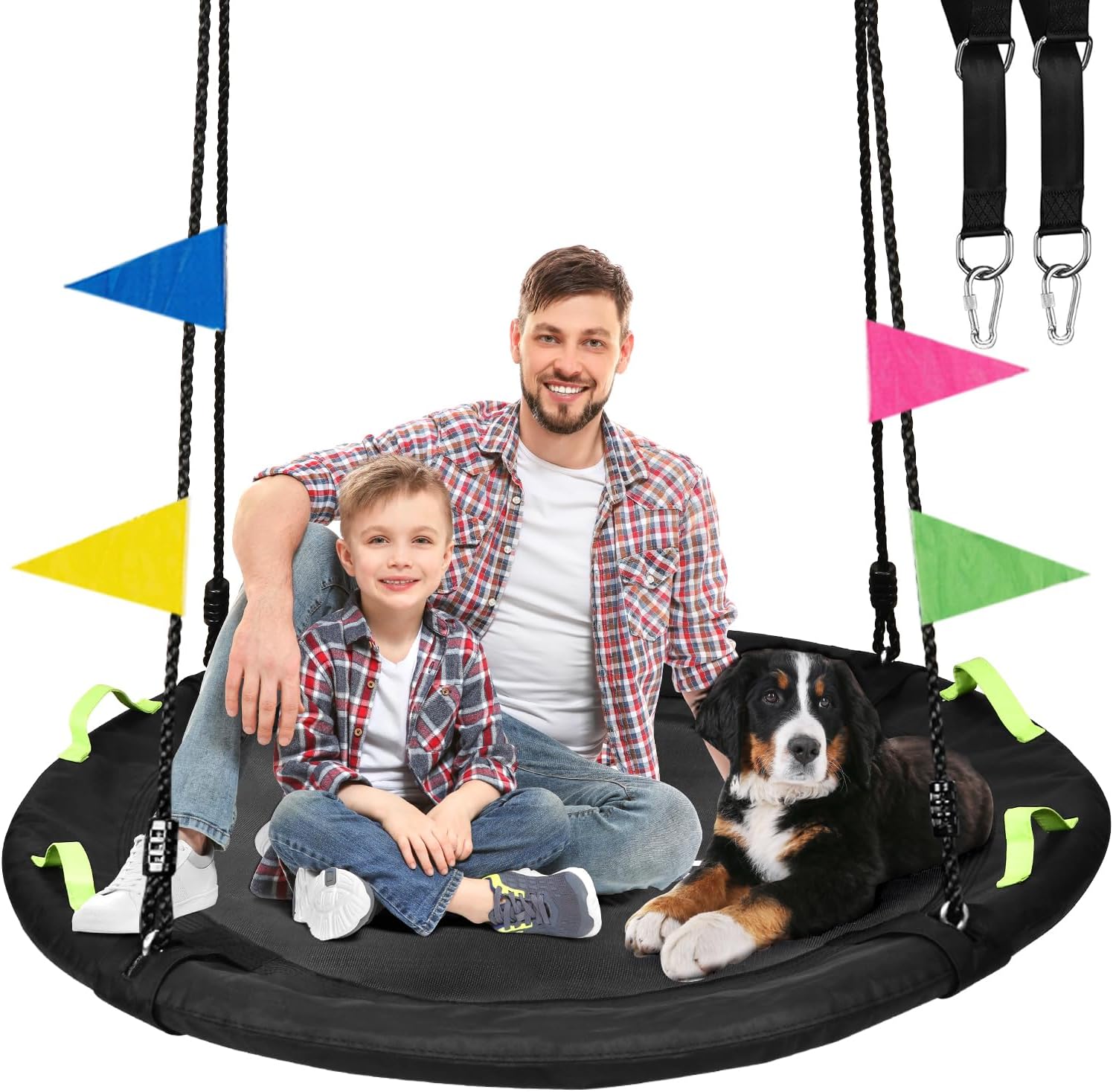 HeyZoo 48-inch Tree Swing with Larger Saucer Seat, 900 lb Capacity, Adjustable Hanging Straps (Black)